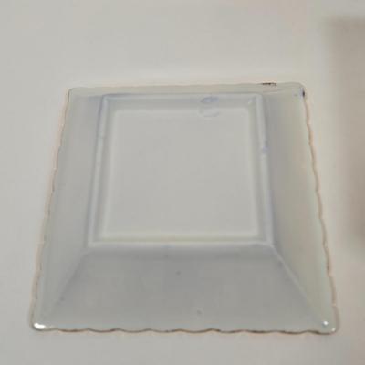 LOT 142: Mercer China Serving Plate and 12 Matching Desert Bowls with Gold-tone Accents