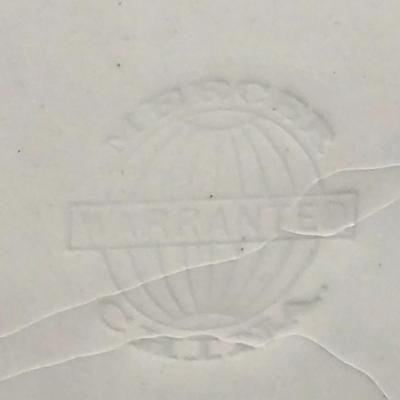 LOT 142: Mercer China Serving Plate and 12 Matching Desert Bowls with Gold-tone Accents