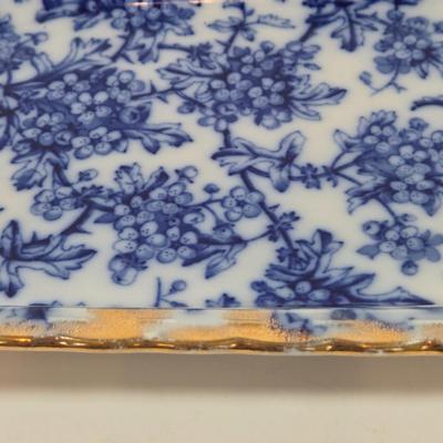 LOT 142: Mercer China Serving Plate and 12 Matching Desert Bowls with Gold-tone Accents