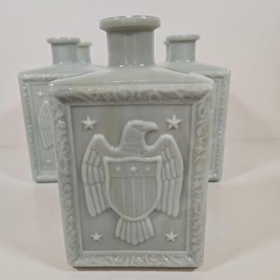 LOT 145: J.W. Dant's Americana Collection Vintage Milk Glass Whiskey Decanters