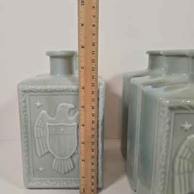 LOT 145: J.W. Dant's Americana Collection Vintage Milk Glass Whiskey Decanters