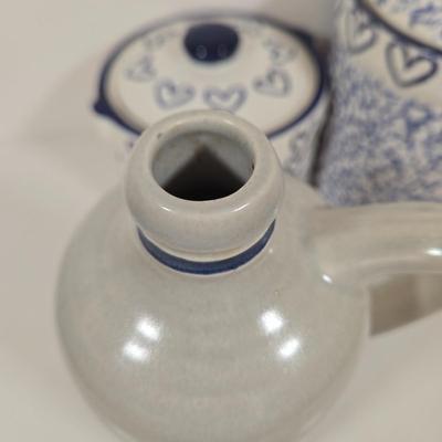 LOT 146: Two Bears Pottery " Loving Hearts" Canister Set Of 2/Hand Painted, Pfaltzgraff Yorktowne Jug, Vintage Lapid Hand...