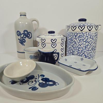 LOT 146: Two Bears Pottery " Loving Hearts" Canister Set Of 2/Hand Painted, Pfaltzgraff Yorktowne Jug, Vintage Lapid Hand...