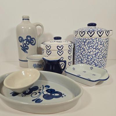 LOT 146: Two Bears Pottery " Loving Hearts" Canister Set Of 2/Hand Painted, Pfaltzgraff Yorktowne Jug, Vintage Lapid Hand...