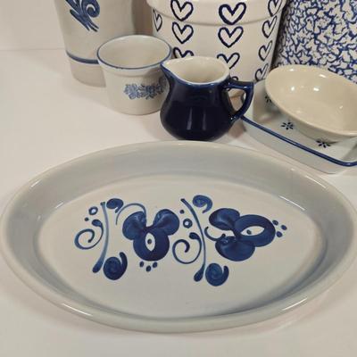 LOT 146: Two Bears Pottery " Loving Hearts" Canister Set Of 2/Hand Painted, Pfaltzgraff Yorktowne Jug, Vintage Lapid Hand...