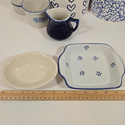 LOT 146: Two Bears Pottery " Loving Hearts" Canister Set Of 2/Hand Painted, Pfaltzgraff Yorktowne Jug, Vintage Lapid Hand...