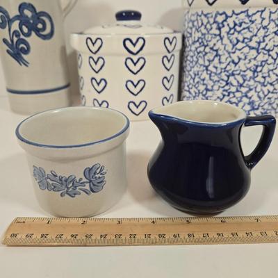 LOT 146: Two Bears Pottery " Loving Hearts" Canister Set Of 2/Hand Painted, Pfaltzgraff Yorktowne Jug, Vintage Lapid Hand...