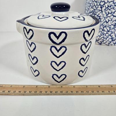 LOT 146: Two Bears Pottery " Loving Hearts" Canister Set Of 2/Hand Painted, Pfaltzgraff Yorktowne Jug, Vintage Lapid Hand...