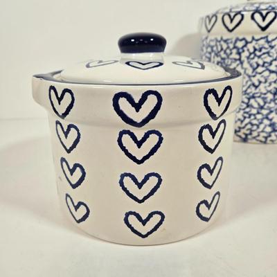 LOT 146: Two Bears Pottery " Loving Hearts" Canister Set Of 2/Hand Painted, Pfaltzgraff Yorktowne Jug, Vintage Lapid Hand...