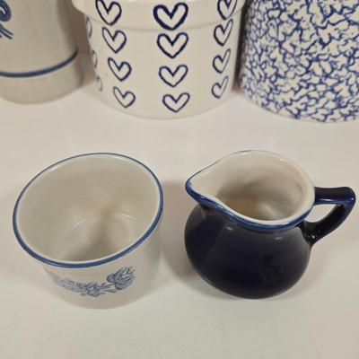 LOT 146: Two Bears Pottery " Loving Hearts" Canister Set Of 2/Hand Painted, Pfaltzgraff Yorktowne Jug, Vintage Lapid Hand...