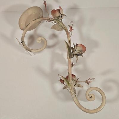 LOT 148: Pair of Vintage Wall Floral Candles Sconces, Metal Wall Pocket Planter, Distressed Metal Candle Holder, and More