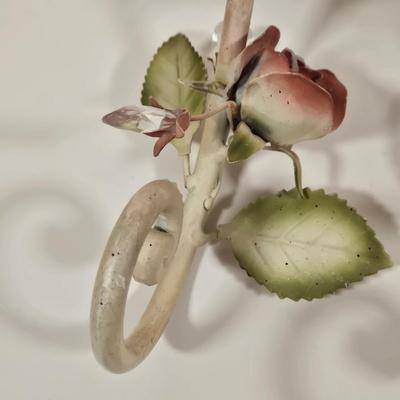 LOT 148: Pair of Vintage Wall Floral Candles Sconces, Metal Wall Pocket Planter, Distressed Metal Candle Holder, and More