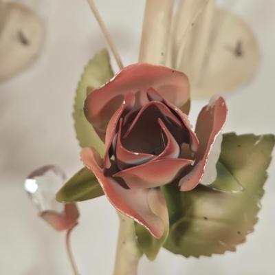 LOT 148: Pair of Vintage Wall Floral Candles Sconces, Metal Wall Pocket Planter, Distressed Metal Candle Holder, and More