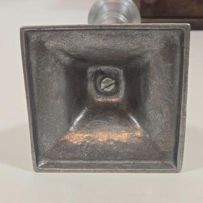 LOT 149: Primitive Tin Antique Poached Egg Maker, Antique Wood and Cast Iron Manuel Coffee Grinder, Chamberstick Candle Holder, and More