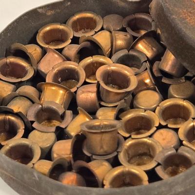 LOT 152: The National Third Reader by Parker & Watson Antique Book, Antique Musket Percussion Caps in Tin Container, Antique Pince...