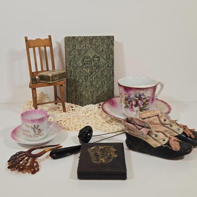 LOT 155: Vintage Faux Tortoise Shell Celluloid Spanish Mantilla Style Comb with Rhinestones, Antique Daguerreotype with Photo, Art Deco...