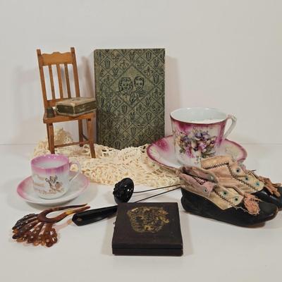 LOT 155: Vintage Faux Tortoise Shell Celluloid Spanish Mantilla Style Comb with Rhinestones, Antique Daguerreotype with Photo, Art Deco...