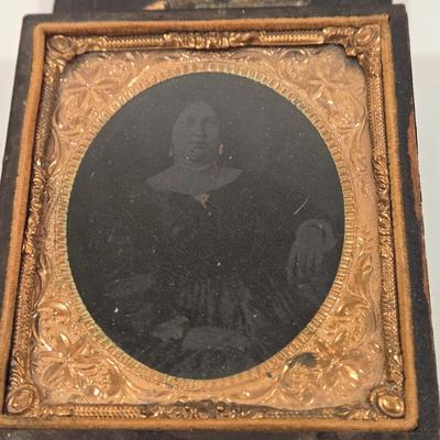 LOT 155: Vintage Faux Tortoise Shell Celluloid Spanish Mantilla Style Comb with Rhinestones, Antique Daguerreotype with Photo, Art Deco...