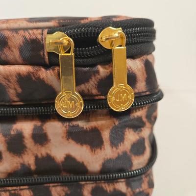 LOT 158: Joy Mangano Leopard Print Jewelry Organizer Zip Carry Case Travel and Storage, Two Vintage Traveling Silk Jewerly Bags and Coin...