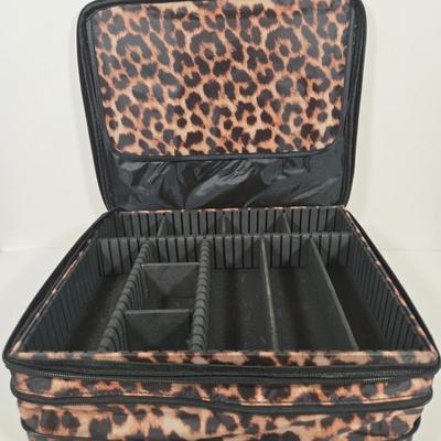 LOT 158: Joy Mangano Leopard Print Jewelry Organizer Zip Carry Case Travel and Storage, Two Vintage Traveling Silk Jewerly Bags and Coin...