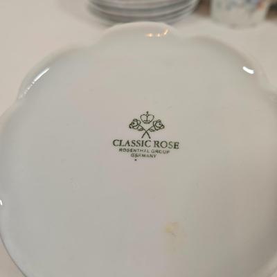 LOT 159: Rosenthal Classic Rose China Set Service for 8, Serving Platter, Serving Bowl, Creamer & Sugar