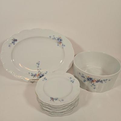 LOT 159: Rosenthal Classic Rose China Set Service for 8, Serving Platter, Serving Bowl, Creamer & Sugar