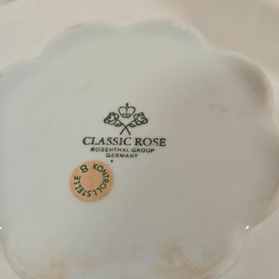 LOT 159: Rosenthal Classic Rose China Set Service for 8, Serving Platter, Serving Bowl, Creamer & Sugar