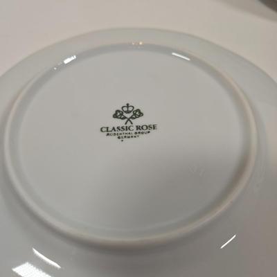 LOT 159: Rosenthal Classic Rose China Set Service for 8, Serving Platter, Serving Bowl, Creamer & Sugar