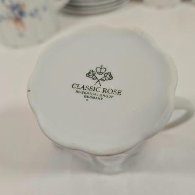 LOT 159: Rosenthal Classic Rose China Set Service for 8, Serving Platter, Serving Bowl, Creamer & Sugar