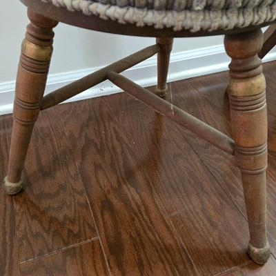 LOT 161: Vintage Wood Spinning Chair with a Decorative Stenciled Fiddle-back and Corduroy Cushion and Victorian Wooden Twist Plant Stand