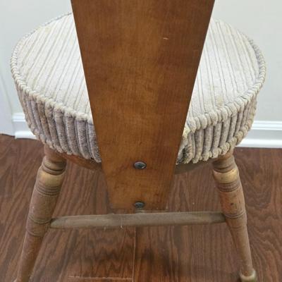 LOT 161: Vintage Wood Spinning Chair with a Decorative Stenciled Fiddle-back and Corduroy Cushion and Victorian Wooden Twist Plant Stand