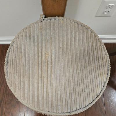 LOT 161: Vintage Wood Spinning Chair with a Decorative Stenciled Fiddle-back and Corduroy Cushion and Victorian Wooden Twist Plant Stand