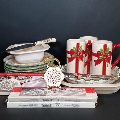 LOT 168: Holiday Collection- Royal Norfolk Plates, Christmas Serving Trowls & More