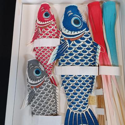 LOT 169: Folded Paper Fish Mobile, Dragon Tea Cup with Infuser & More