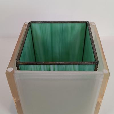 LOT 171: Stained Glass Tissue Box and Window Ornament with Vintage Acrylic Bathroom Set