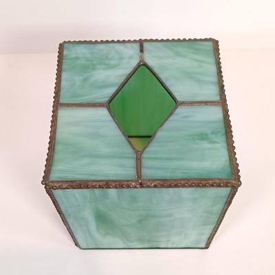 LOT 171: Stained Glass Tissue Box and Window Ornament with Vintage Acrylic Bathroom Set