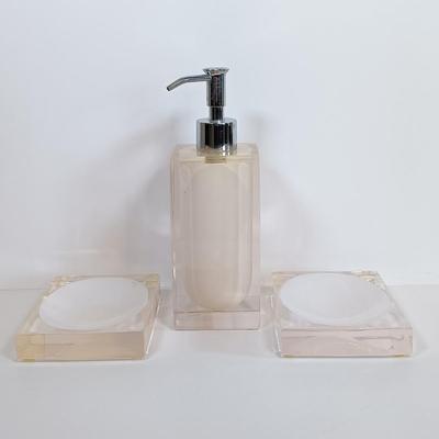 LOT 171: Stained Glass Tissue Box and Window Ornament with Vintage Acrylic Bathroom Set