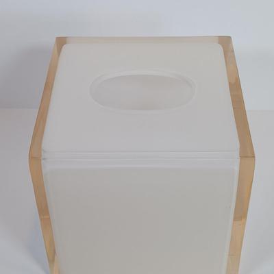 LOT 171: Stained Glass Tissue Box and Window Ornament with Vintage Acrylic Bathroom Set