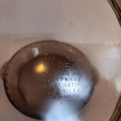 LOT 172: McCoy Butter Dish and Serving Platter, Pyrex Pie Plates, Pampered Chef Bread Tube & More