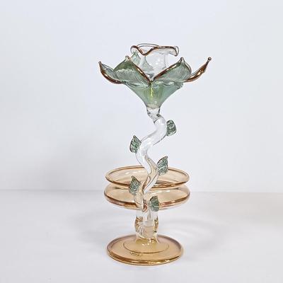 LOT 173: Murano-Style Art Glass Vase, Egyptian Hand Blown Glass Oil Burner, Onion Bulb Bud Vase & More