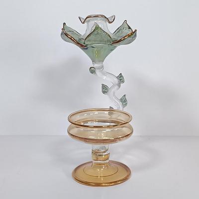 LOT 173: Murano-Style Art Glass Vase, Egyptian Hand Blown Glass Oil Burner, Onion Bulb Bud Vase & More