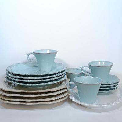 LOT 174: Le Petit Cafe Plates with Home Essentials-Style Stoneware Plates and Cups