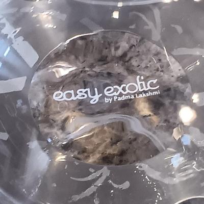 LOT 179: Easy Exotic Glass Kettle, Champagne Flutes, Metal 2-Tier Stand with Art Glass Bowls & More