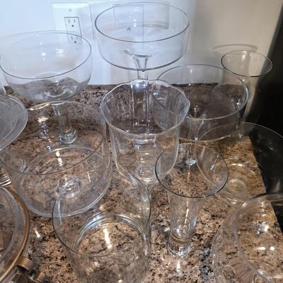 LOT 179: Easy Exotic Glass Kettle, Champagne Flutes, Metal 2-Tier Stand with Art Glass Bowls & More