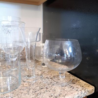 LOT 179: Easy Exotic Glass Kettle, Champagne Flutes, Metal 2-Tier Stand with Art Glass Bowls & More