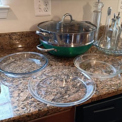 LOT 181: Simply Ming Wok and Steamer, Ravioli Plate, Corningware Le Persil & More