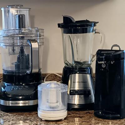 LOT 182: Hamilton Beach 12-Cup Food Processer and Multi-Function Blender, Proctor Silex 1.5 Cup Food Processor & Black + Decker Can...