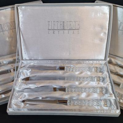 LOT 183: Fifth Avenue Crystal Steak Knives with Crystal Handles