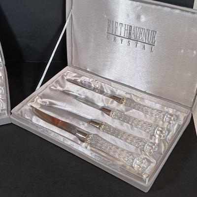 LOT 183: Fifth Avenue Crystal Steak Knives with Crystal Handles