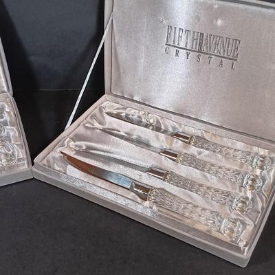 LOT 183: Fifth Avenue Crystal Steak Knives with Crystal Handles